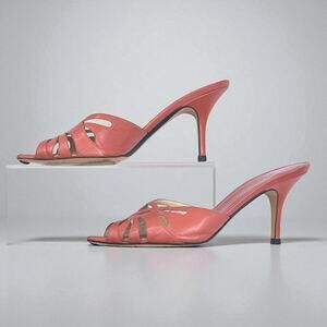 Gucci Pink Leather Peep Toe Mules | Stiletto Heels | Size 38